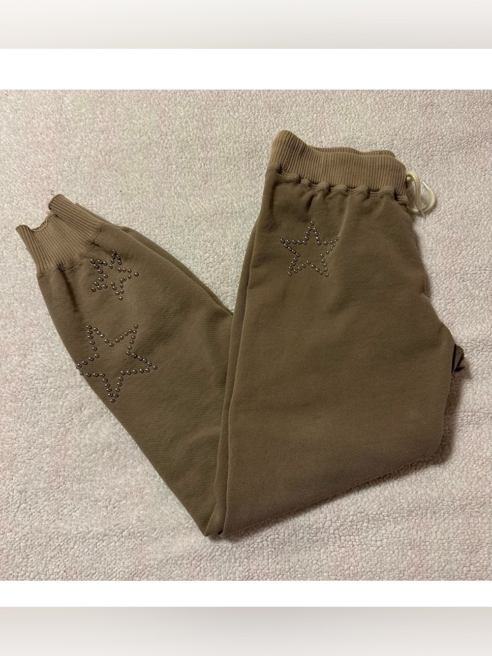 Monrow Raglan Cuff Sweats Star Dust Studs Pants Joggers Gray Brown Lounge